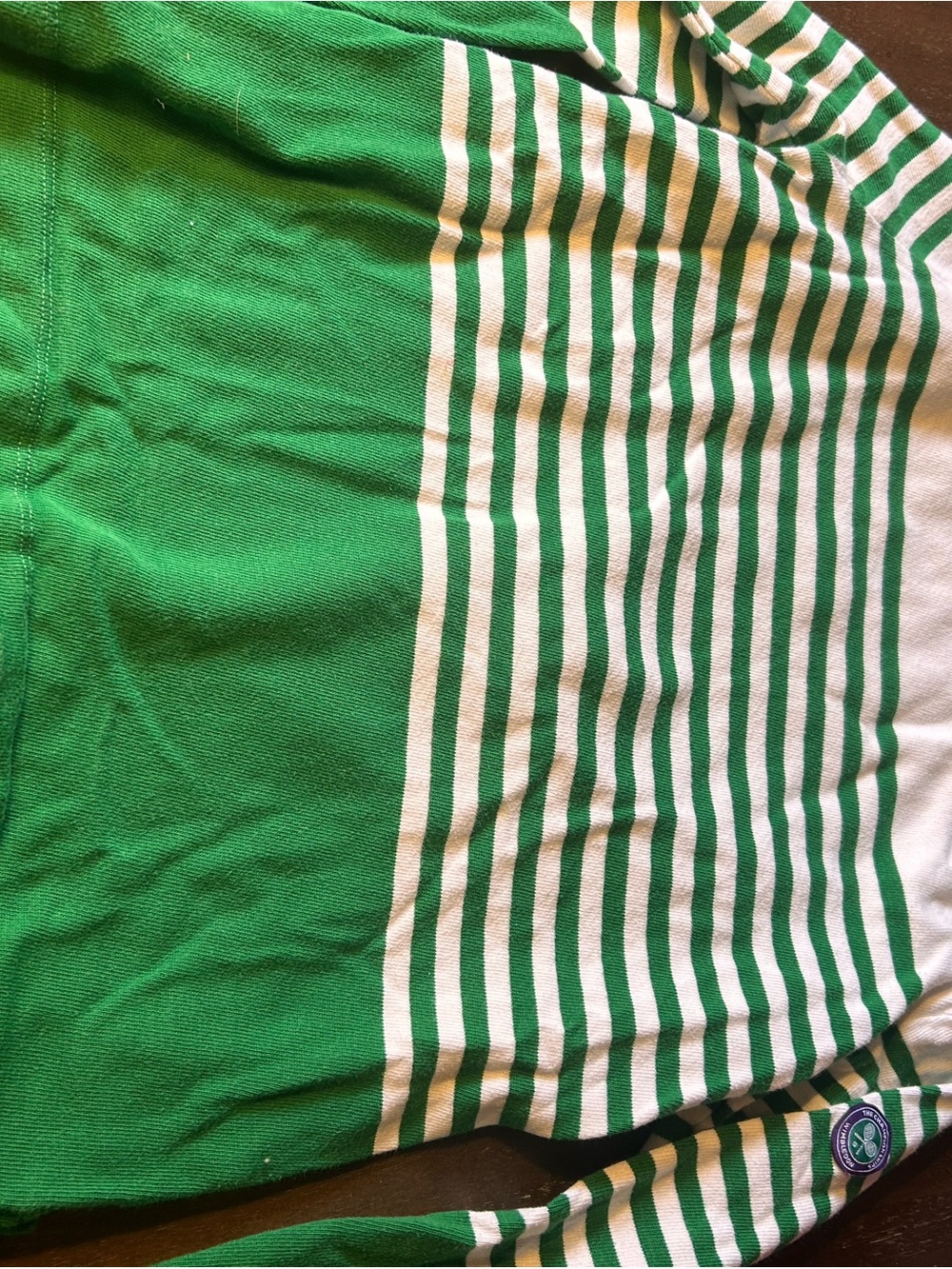 Wimbledon Green and White Striped Crew Sweater with Crest